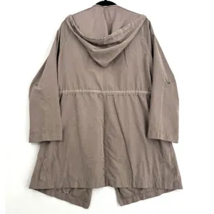Becool Hooded Utility Jacket Womens Large Taupe Draped Open Front Drawstring thumbnail 2
