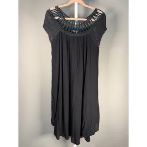 Lola Made in Italy Black Crochet Cover Up Dress‎ Boho Resort NWT thumbnail 2