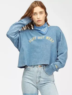 Buckle Wrangler x Billabong Aged Indigo Surf Out West Cropped Sweatshirt thumbnail 1