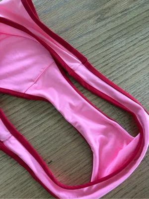 Frankie's Bikinis Pink with Red Trim Triangle Bikini Set thumbnail 2