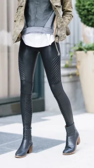 Spanx Faux Leather Moto Leggings Black Compression Shaping Women’s Size Medium thumbnail 1