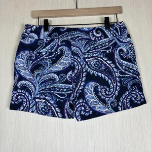 Banana Republic Navy Blue Paisley‎ Cotton Stretch Side Zip Shorts Womens Size 4 thumbnail 4