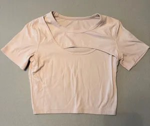 Lululemon Cut Out Front Align Short Sleeve Crop Top Pink Women Size 6 thumbnail 1