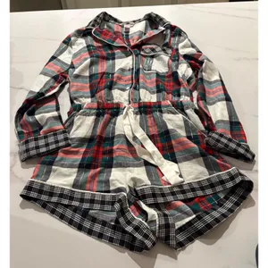 Victorias Secret Red Plaid Flannel Romper LOVE Rhinestone Sleepwear Small Lounge thumbnail 4