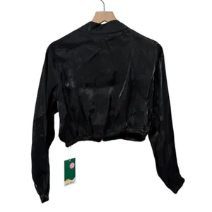 Halara Womens Cropped Zip Up Lightweight Bomber Jacket‎ XS Black Shimmer thumbnail 2
