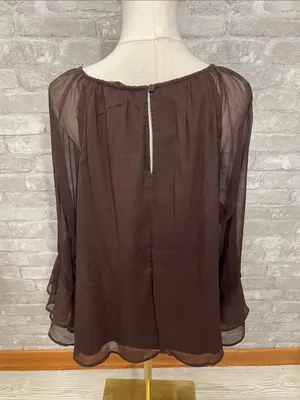 LOFT Chocolate Brown Sheer Long-Sleeve Peasant Top thumbnail 4