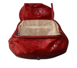 Vintage Shoulder Bag Women OS Red Good Faux Crocodile Embossed Slouch Hobo Retro thumbnail 2