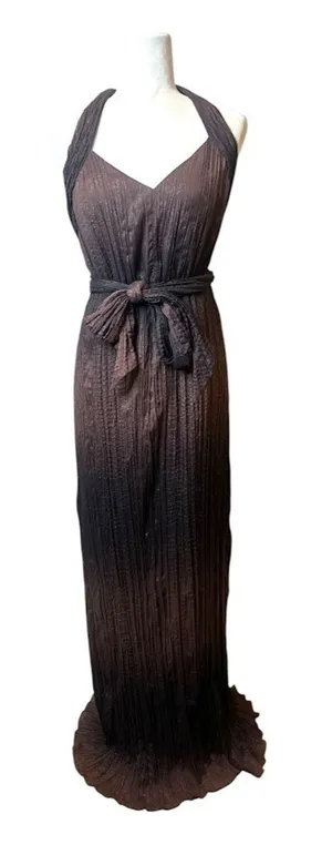 BCB Generation Halter Maxi Dress XS Brown Backless Hoco Sparkle Belted Ombre‎ thumbnail 1