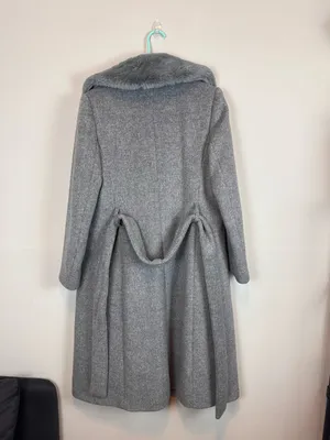 Club Monaco Baylee Gray Wool Blend Faux Fur Collar Belted Coat M thumbnail 4