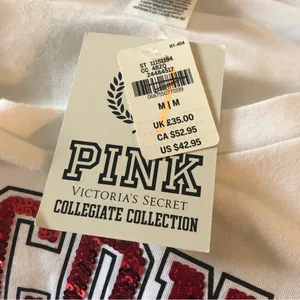 Pink VS Collegiate Collection WISCONSIN BADGERS White Crew Neck Tee Sz. M BLING thumbnail 7