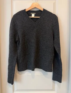 100% Lambswool Grey Black V Neck Sweater thumbnail 1