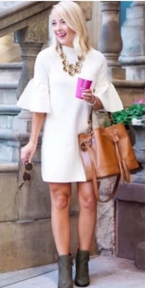 Moth Anthropologie NWT cream Flare sleeve Sweater shift Dress Size Large thumbnail 1