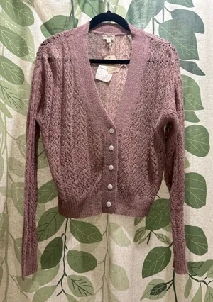 Hem & Thread Dusty Rose Open-Knit V-Neck Cardigan thumbnail 1
