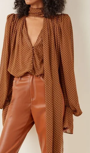 Revolve Acler Swansea Puff-Sleeve Polka-Dot Georgette Tie-Neck Top. Size 6 thumbnail 6