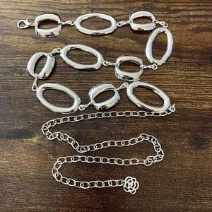 Silver Y2K Liquid Chrome Chunky Oval Chain Belt, Fits 23 to 43 Inches, X7GA1342 thumbnail 6