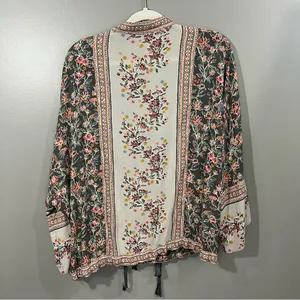 Free People Windflowers Printed Kinched Zip Kimono Grey XS/S thumbnail 6