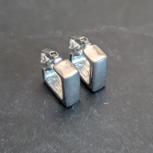 Vintage Kenneth Lane Clip On Earrings Retro 0.75" Silver Tone Square Hoops thumbnail 6