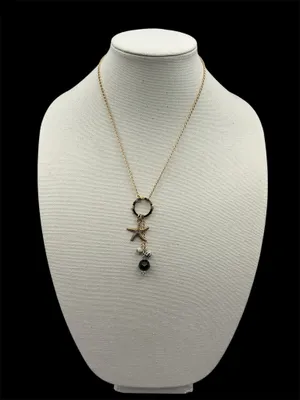 Artisan Golden Sea Star Black And Dalmatian Beaded Necklace 19.5” thumbnail 3