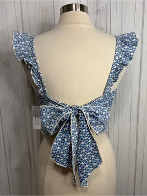 NWT‎ KIRIOUS Cottagecore Embroidered Ruffle Tie Back Crop Top, XL thumbnail 3