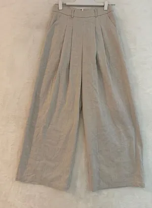 Commense NWT Herringbone Wide Leg Pants Women Small Beige Linen Blend Pleated S thumbnail 1