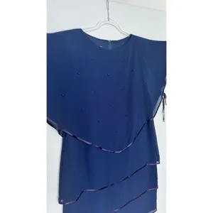 Late 1980s–1990s Patra Blue Chiffon Cape Overlay Beaded Dress Midi XL thumbnail 5