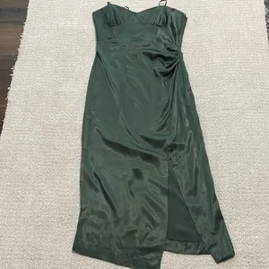 Zara Dark Green Satin Midi Dress Size S 100% Viscosa thumbnail 14