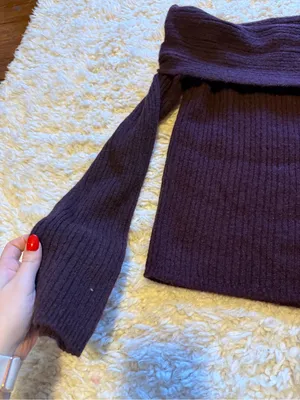 H&M Dark Purple Off-Shoulder Ribbed Women’s Sweater thumbnail 2