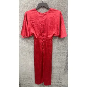 Fe Noel Target Women Dress 0 Red Jacquard Palm Flutter Sleeve V-Neck Midi thumbnail 7