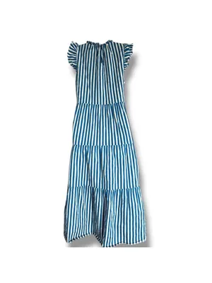 J. Crew Tiered Cotton Dobby Dress in Cape Blue White Green Stripe Large thumbnail 13