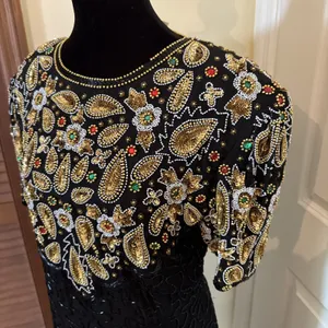 Vintage Stenay Silk Beaded Sequin Dress 10 8 6 80s Gatsby Floral Party Cocktail thumbnail 3