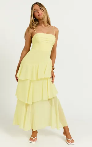 New Showpo Johanna Midi Dress Straight Neck Tiered Dress Size Small MSRP $99 thumbnail 4
