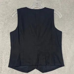J Crew Top Womens 2 Black Linen Blend Vest‎ Sleeveless Button Up Classic CI309 thumbnail 5