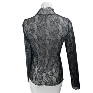 Anthropologie Black Floral Lace Long Sleeve Sheer See Trough Blouse Top Size S thumbnail 2