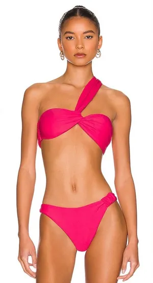 Tularosa Macey Bikini Set Berry Pink Women Large One Shoulder Asymmetrical Tie thumbnail 1