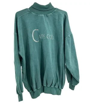 Cape Cod Art Unlimited Sportswear turtleneck teal embroidered sweatshirt L thumbnail 1