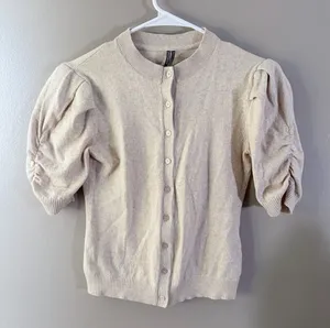 Anthropologie Beige Knit Cardigan Size XS thumbnail 1