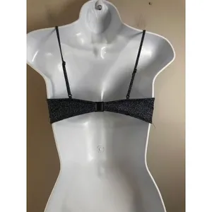 Triangl Midnight Blue Silver Sparkle Lurex‎ Bikini Top Small+ Square Neck Clasp thumbnail 3