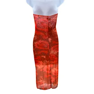 Meshki Aphrodite Strapless Mesh Dress Red Rose Floral Print Midi Bodycon Size M‎ thumbnail 4