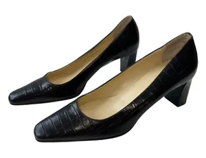 Vintage Casual Corner Brown Leather‎ Pumps Block Heel Square Toe Classic Size 7M thumbnail 1