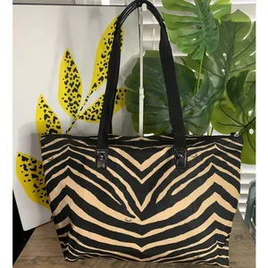 Coach y2k Devin Black Tan Zebra Print Nylon Overnight Tote Pouch thumbnail 2
