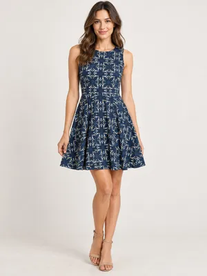 Maison Jules XS Navy Floral Fit & Flare Sleeveless Dress thumbnail 8