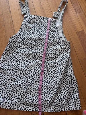Kendall + Kylie White Leopard Print Denim Overall Dress – 23” Length thumbnail 4