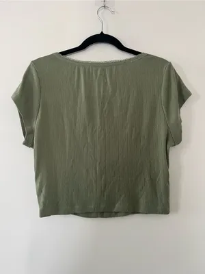 SO Sage Green Pointelle Lace trip Baby Tee Coquette XL Cottagecore thumbnail 4
