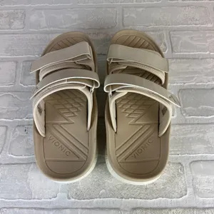 Vionic Renewal Recovery Slides Sandals Womens 9 Men 7.5 Beige 2-Strap Hook Loop thumbnail 5