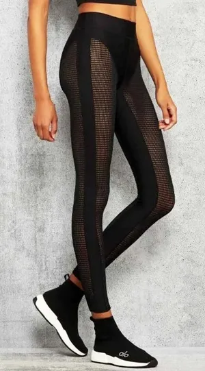 Alo High-Waist Airlift Energize Legging Black Sheer Mesh Cut-Outs Cutouts Tights thumbnail 1