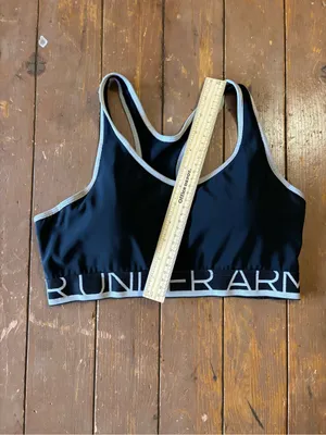 Under Armour Mid-Impact Sports Bra w/Cups Black/White Spellout Band thumbnail 4