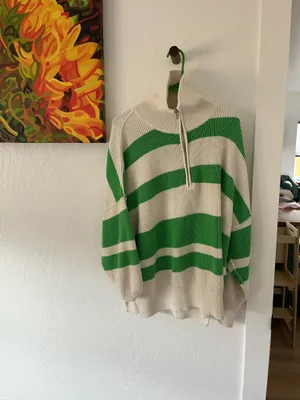 Aerie Green Striped Half-Zip Sweater thumbnail 3