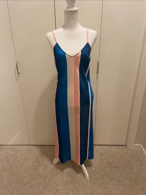 Lemlem x H&M blue striped satin dress size Small NWT #33 thumbnail 2