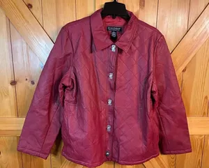 Dialogue Dark Red Leather Long Sleeve Jacket Size Large (2896) thumbnail 1