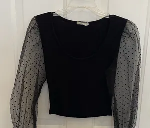 Altar'd State Black Top Sheer‎ Puff Sleeves Polka Dot Twee Whimsigoth Womens M thumbnail 1